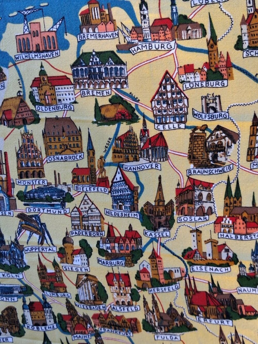 Map Germany tablecloth Vintage 1960s Wall Hanging